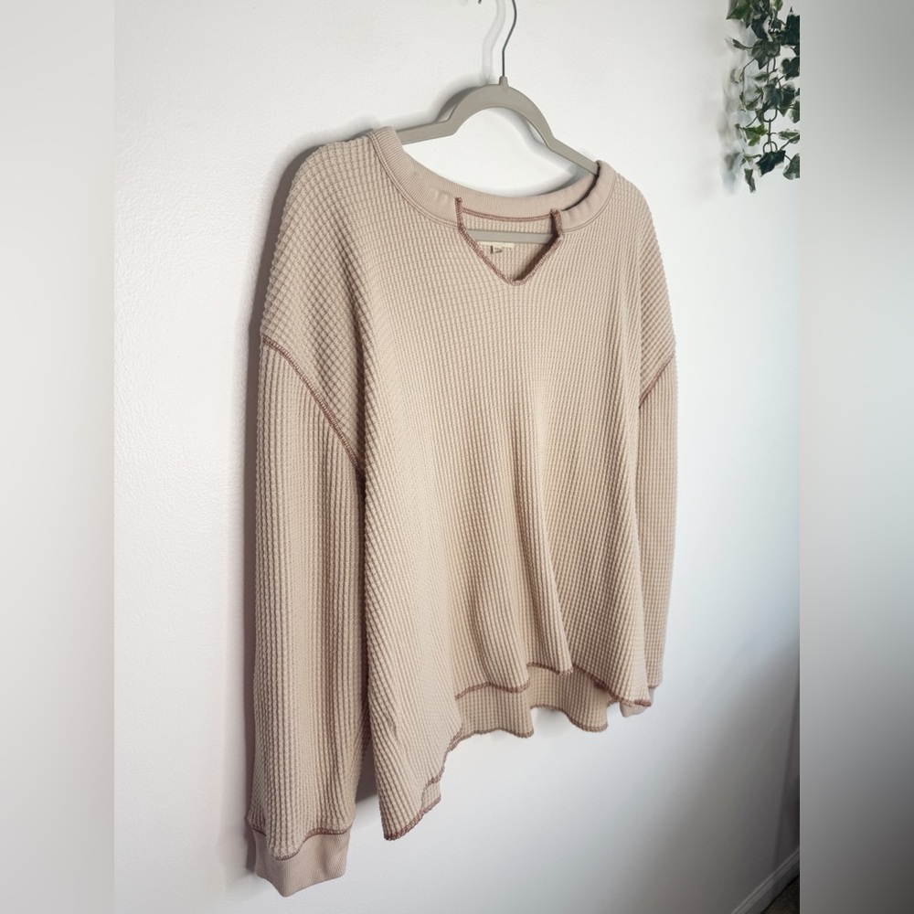 MADEWELL Waffle Split-Neck Crop Tee in Antique Cream Size XXL - Picture 3 of 8